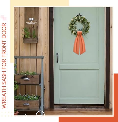 2 Pcs Orange Wreath Sash for Front Door Linen Wreath Ribbon Bow for Fall Yard Porch Garland Home Decor