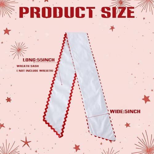 DYSHAYEN Wreath Sash for Front Door, White with Red Trim