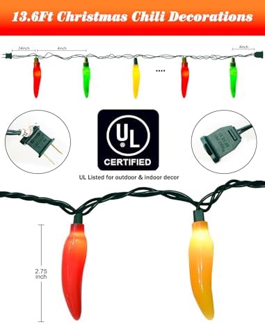 13.6FT Christmas Chili Pepper String Lights, 35 LED Bulbs, Plug in