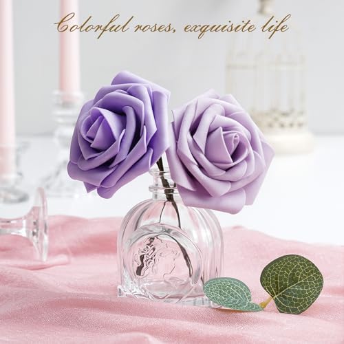 BLEUM CADE 16Pcs Artificial Flowers Fake Foam Roses with Stems for Wedding