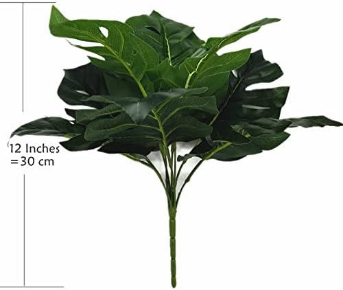 PASYOU Artificial Plants Fake Tropical Monstera Shrubs Decoration Faux Turtle Palm Leaves Stems Bushes Plant for Outdoor Indoor Greenery Garden Party Wedding Office DIY Floral Arrangement Decor 2 Pack
