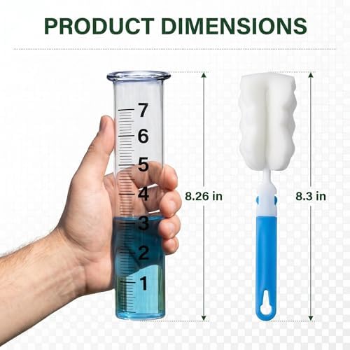 Rain Gauge Replacement Tubes (2-Pack), Larger Font for Clear, Easy Reading, Transparent Material for Durability, 7-inch Capacity with Dual-Scale Measurement for Accuracy, Includes 2 Cleaning Brushes