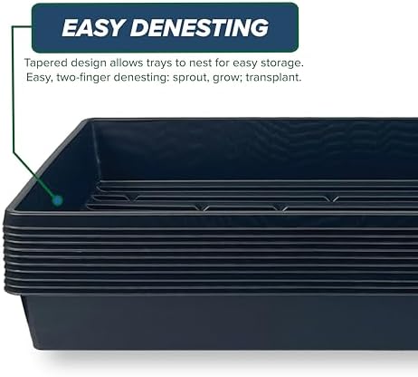 10 Plant Growing Trays (No Drain Holes) - 20" x 10" - Perfect Garden Seed Starter Grow Trays: for Seedlings, Indoor Gardening, Growing Microgreens, Wheatgrass & More - Soil or Hydroponic