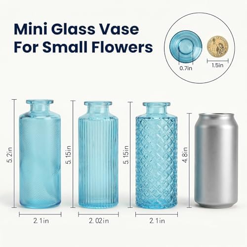 Glass Bud Vases 30 Pack, Small Blue Flower Vases for Centerpieces in Bulk
