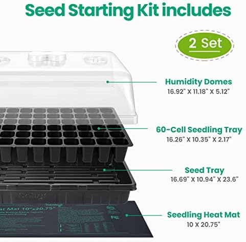 SOLIGT 2 Set 60-Cell Seed Starter Kit with Domes, Cell Trays and Heat Mats