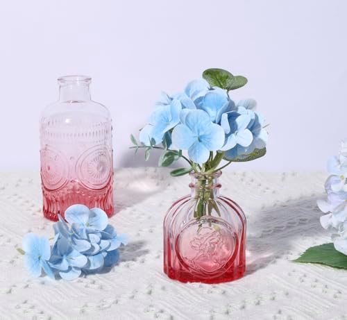 5pcs Pink Glass Bud Vase Set, Small Flower Vases for Centerpieces in Bulk
