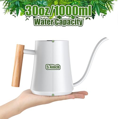 Green Moon 1L/35oz Metal Watering Can Indoor with Long Spout, White