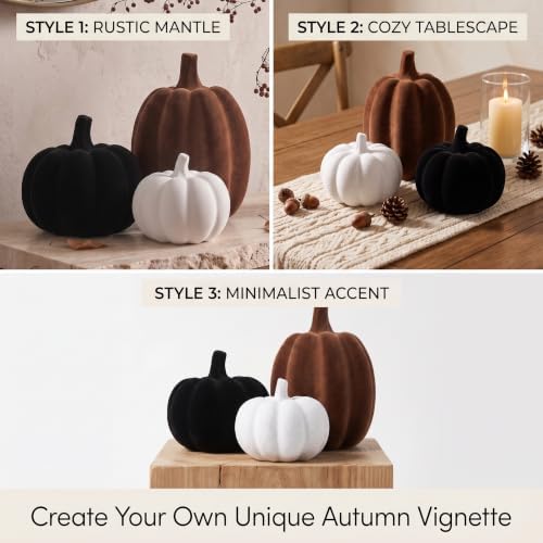 White Black Brown Flocked Pumpkins, Resin Pumpkin Modern Thanksgiving Decor