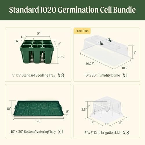 Vego garden 8Packs Standard Seedling Trays with Seedling Tray Lids and 10" x 20" Bottom Watering Trays Plus Seedling Humidily Dome Germination Bundle