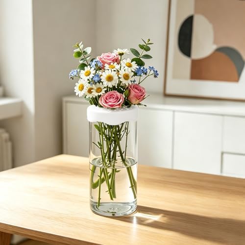 Clear Silicone Flower Stem Holder for Vases, Spiral Floral Arranger Grid, Flexible & Reusable Ikebana Tool, Waterproof DIY Flower Organizer for Home Decor, Easy to Use (White-4pcs)