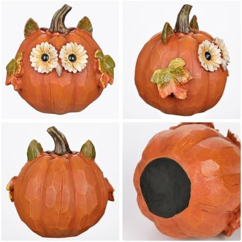 Fall Pumpkin Decor Small Fake Pumpkins Orange Resin Carved Pumpkin Owl Decorative Faux Pumpkin 3Pcs Artificial Pumpkins for Decorating Home Table Farmhouse Mantel Halloween Thanksgiving Centerpieces