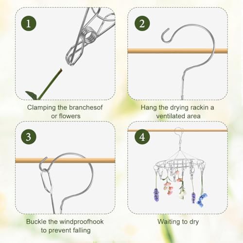 4Pcs Hanging Drying Rack for Herbs, Macrame Flower Drying Rack with 20 Stainless Herb Dryer Hooks Space Saving Flower for Fresh and Aromatic