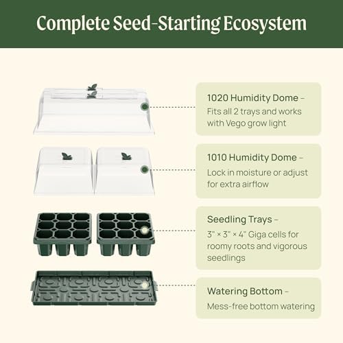 Vego garden Germination Bundle, 2Packs Giga Seedling Trays with Seedling Tray Lids and 10" x 20" Bottom Watering Trays Plus Seedling Humidily Dome