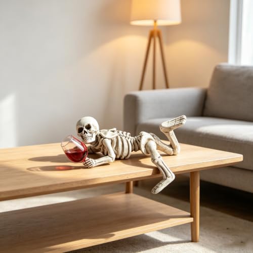 Halloween Decor Skull Statue Red Wine Cup Resin Skeleton Figurine
