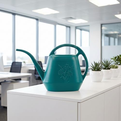 Fasmov 1-Gallon Plastic Watering Can with Comfortable Handle, Garden Watering Cans Long Spout for Indoor Outdoor Watering Plants (Green)