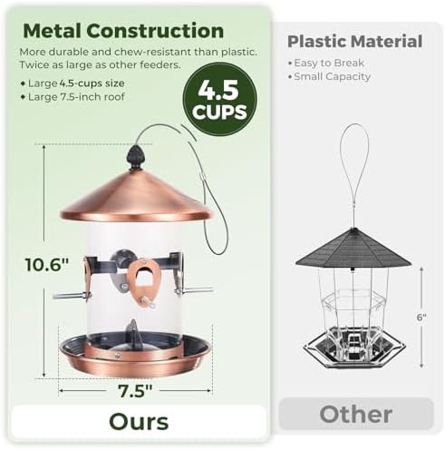 Kingsyard Large Metal Bird Feeder for Outdoors Hanging, Tube Bird Feeders