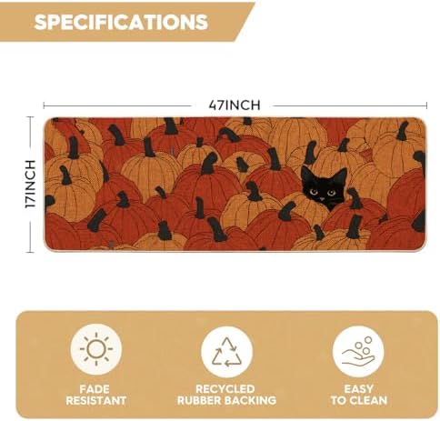 Artoid Mode Black Cat Pumpkin Fall Doormat 17x47 Inch