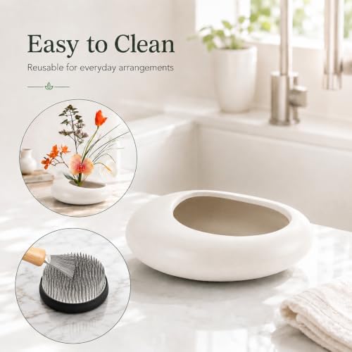 Flower Frog Vase Kit, Ceramic Water Drop Ikebana Pot, White