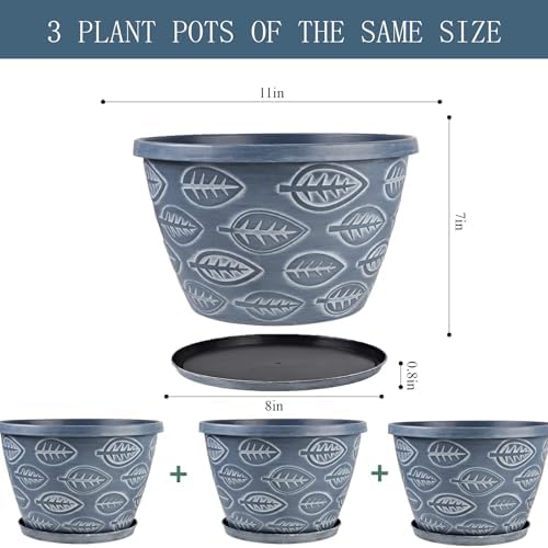 Nooulap Outdoor Flower Pots Set of 3, 11 Inch, Blue