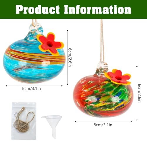 2 Pcs Blown Glass Hummingbird Feeder for Outdoors Hanging