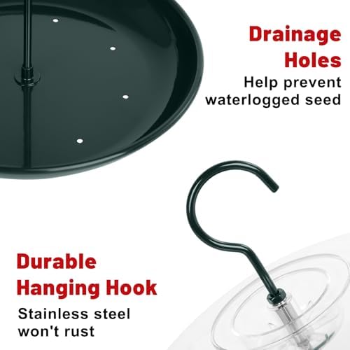 Gtongoko Platform Bird Feeder for Outdoors Hanging with 12" Dome&Metal Tray