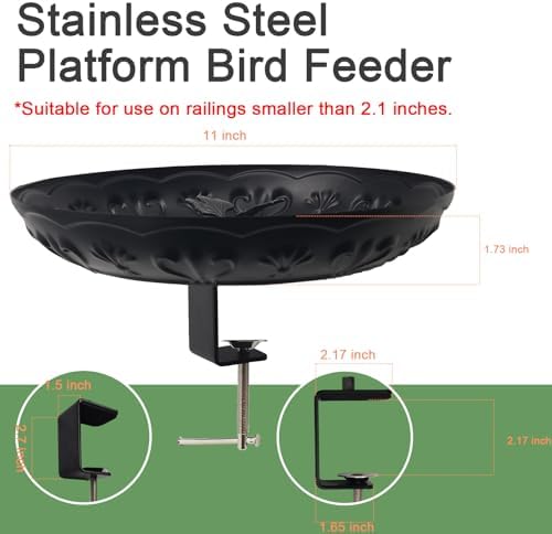 Deck Railing Bird Feeder Tray,Metal 11" Platform Bird Feeders Mesh Seed Tray for Outside/Balcony (Black-1pack)