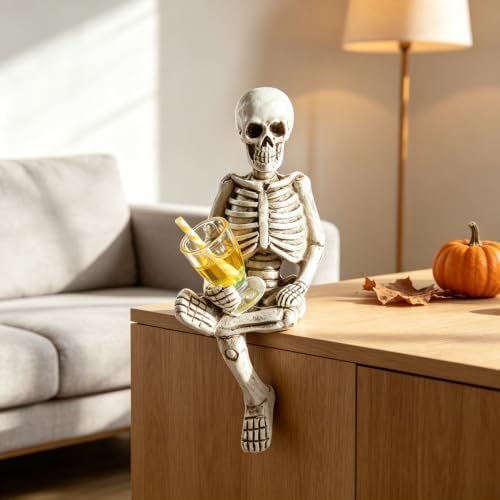 Skull Halloween Decor Sit & Yellow Cup Resin Skull Statue 1Pcs
