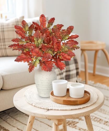 Faux Oak Leaf Branches 5 Pcs Fall Leaf Stems for Vases, 18" Fall Leaves Stems Artificial Oak Branches, Faux Oaks Branch for Autumn Decor Farmhouse Thanksgiving Centerpiece Halloween Decoration, Red