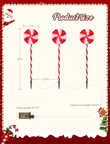 Brightown 3 Pack Lollipop Christmas Pathway Lights Outdoor, 29inches 60 LED