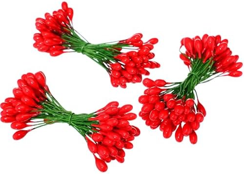 BBTO Pack of 400 Red Artificial Holly Berries, Christmas Fake Fruit Berries on 200 Wire Stems for Christmas Tree Decoration, Flower Wreath DIY Craft