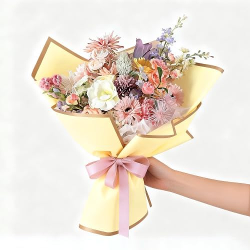 20 Sheet Flower Wrapping Paper-Waterproof Bouquet Paper (Light yellow)