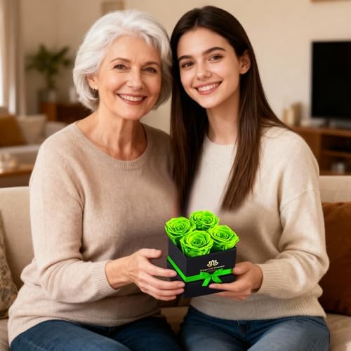 Green Forever Flowers Roses in A Box,Real Preserved Flowers,Preserved Roses,Forever Flower Gifts for Women/Men/Mom,Flowers for Valentine's Mothers Day
