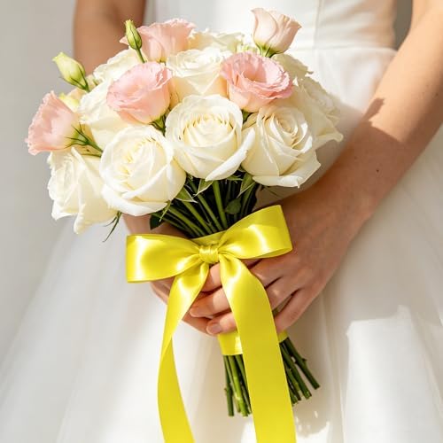 1In 30Yards Lemon Yellow Satin Ribbon for Gift Wrapping Birthday Decoration