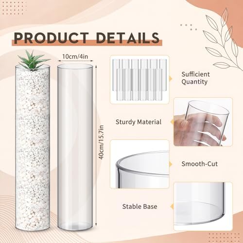 Nuogo 6 Pcs 16" Plastic Clear Cylinder Vase Acrylic Vase for Centerpiece