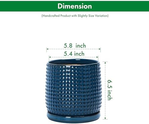 D'vine Dev Beaded Ceramic Pot with Saucer, 6 in, Midnight Blue, 27-C-X-3