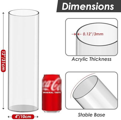 Tall Vases for Centerpieces, Clear Acrylic Cylinder Vase, 4" W x 12" H Round Vase, Decorative Centerpieces Flower Vases for Wedding, Home