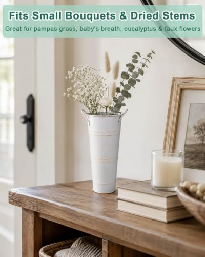 9 Inch Galvanized Flower Bucket, 6 Pack Tabletop Vases for Dried Flowers
