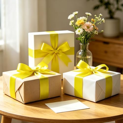 1In 30Yards Lemon Yellow Satin Ribbon for Gift Wrapping Birthday Decoration