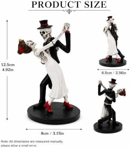 Skeleton Couple Dancing Figurine, Resin Bride and Groom Skeleton Statue, Gothic Halloween Tabletop Decor, Day of the Dead Home Decoration