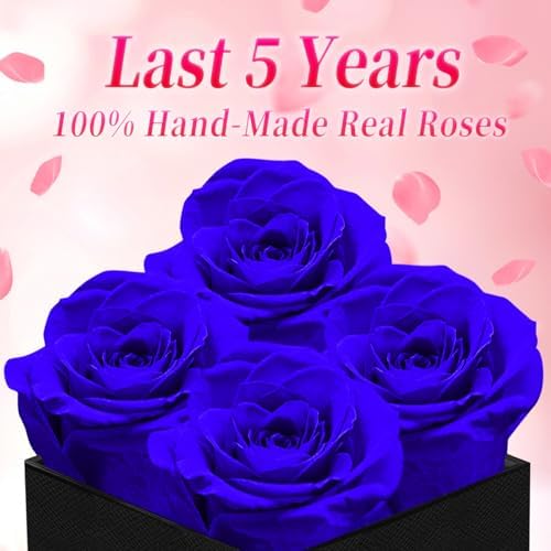 Blue Forever Roses Luxury Gift for Women/Men, Fresh Flowers Bouquet for Girlfriend, Wife, Mom, Anniversary, Valentine's Day, Wedding, Graduation, Christmas, Birthday, Unique Presents for Her