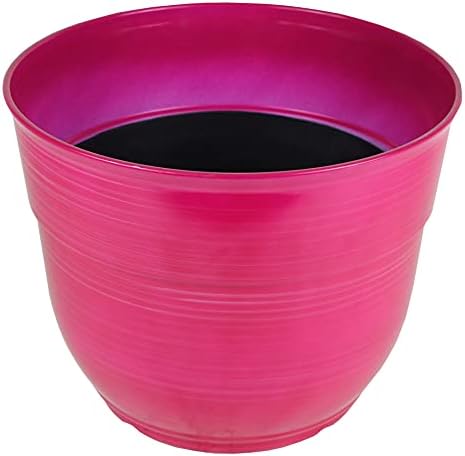 Garden Elements Indoor/Outdoor Glazed Brushed Happy Plastic Planter, Large, Bright Pink, 15" (Pack of 2)