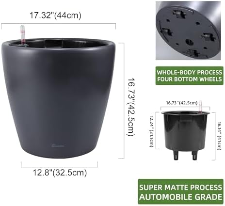 Dexceder 18x17 Self Watering Planter with Wheels (Slate Gray Matte)