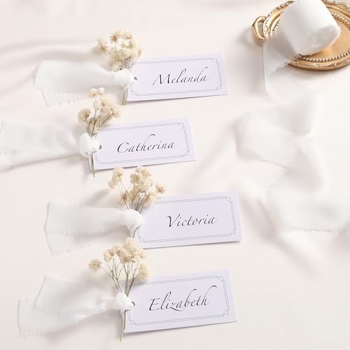 DORIS HOME Handmade Frayed Fringe Chiffon Ribbon 1" x 21Yd White