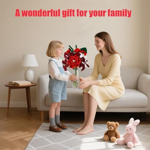 400 Pcs Pipe Cleaners Craft Set, 5 Assorted Red Pipe Cleaners Bulk, Chenille Stems for DIY Flower Making Kit with Floral Stems, Gardening Tape, Stamen, Ribbon for DIY Bouquet Gift (Red)