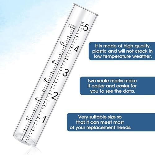 SynHHergyx 2 Pcs 5" Rain Gauge Replacement Tubes for Outdoor Plastic Rain Gauges for Garden Yard Home, Clear Rain-Gages, Diameter 0.87"/2.2cm; Top Diameter: 0.94"/2.4cm