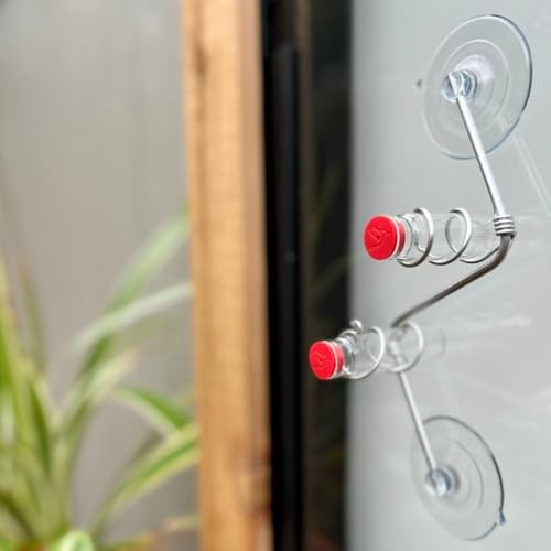 Geometric Window Hummingbird Feeder | Copper and Aluminum | Multiple Stations | Modern Hummingbird Feeder | Handcrafted | Home Décor | Glass Bottles | Suction Cups (Aluminum)