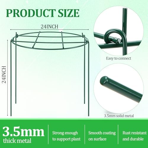Novabright 1 Pcs 24" H x 24" D Large Peony Cage and Support Grow Through Plant Supports Round Garden Flower Stake Plants Ring Hoop for Outdoor Floral Tomato Vegetable Improve Planting Success Rate