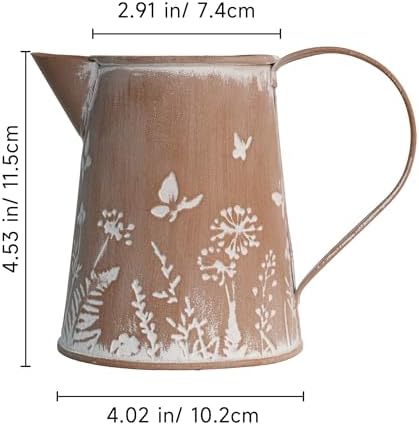 Yoillione Farmhouse Metal Flower Vase, Rustic Clay Brown Jug Pitcher Mini Vase for Flowers, Shabby Chic Home Decor Small Vase, Gifts for Women