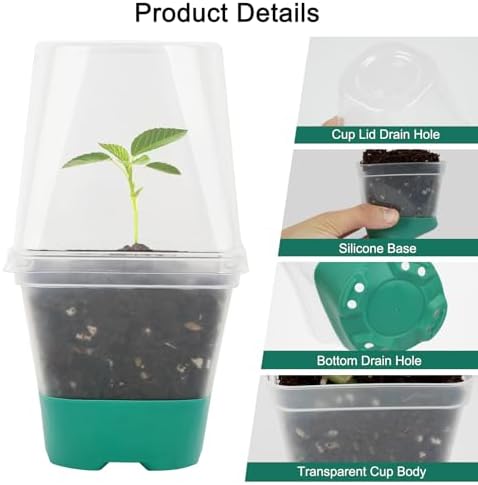 Sankoly 30 Packs Clear Nursery Pots with Plant Labels 3 Inch Plastic Plant Pot with Humidity Domes Silicone Base and Drainage Holes Reusable Seedling Pots