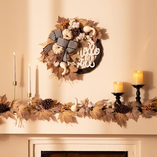 Valery Madelyn 22''Collapsible Fall Wreaths for Front Door with Pumpkins
